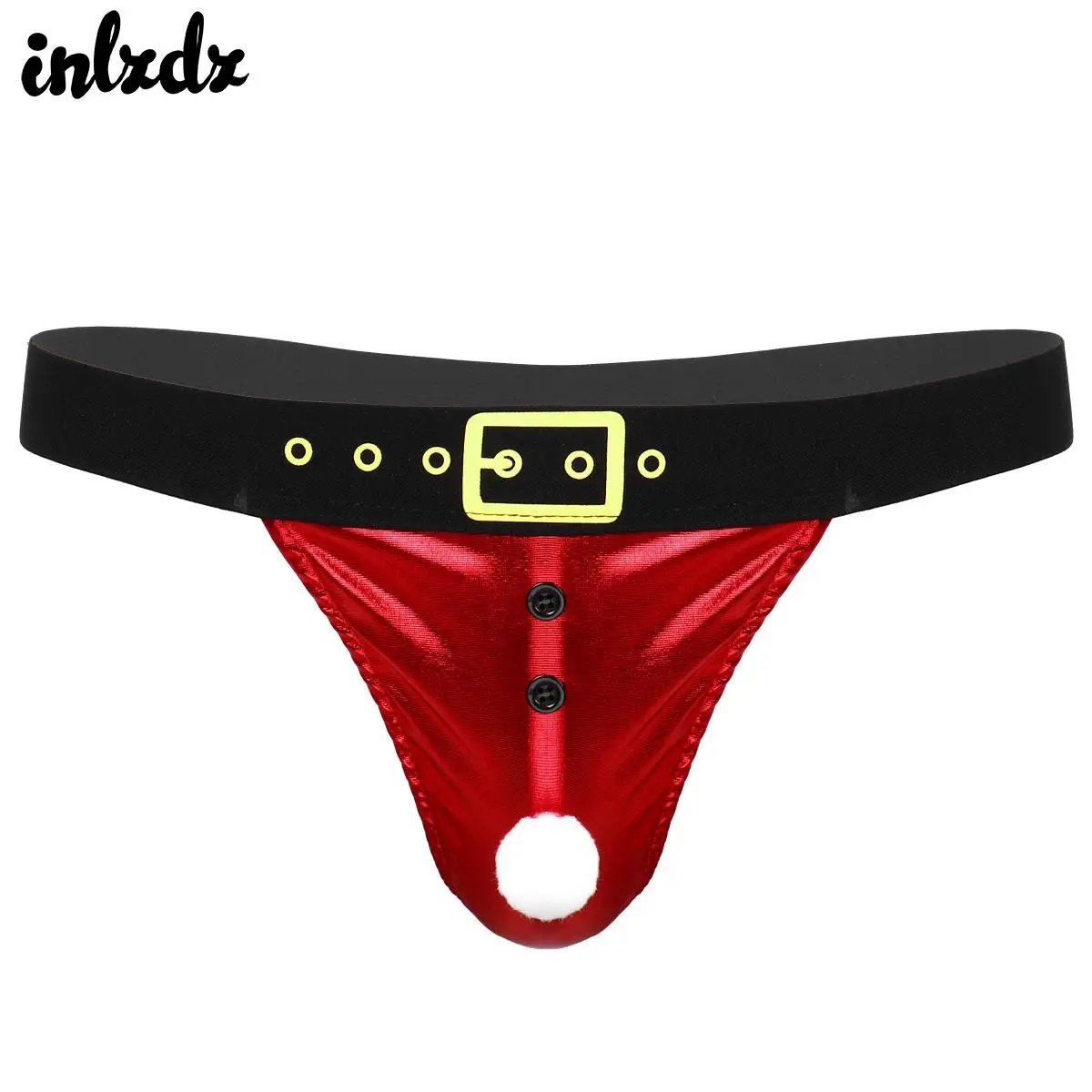 Mens Sexy Christmas Briefs Lingerie SMetallic Xmas Santa Underwear Lingerie Open Butt Bulge Pouch T-back Thong Briefs Panties