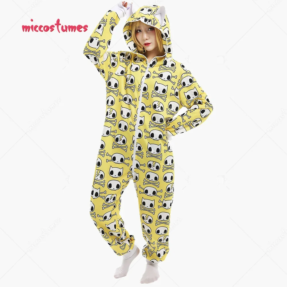 

Halloween Women Cartoon Human Skull Decorated Pajama Outfits Onesie one piece Cat Ear Cosplay Costume Sleepwear