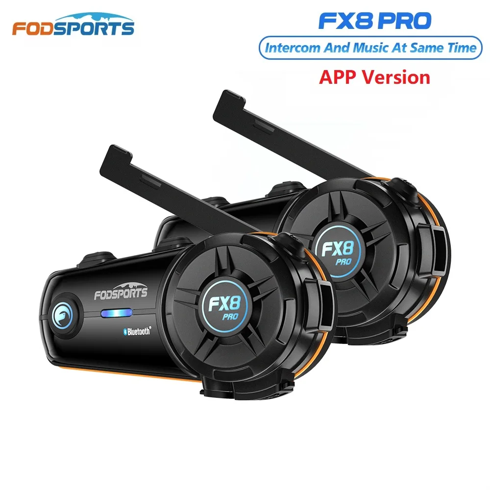 2pcs Fodsports FX8 Pro Motorcycle Intercom Bluetooth Helmet Headset,10 Rider Interphone,Support APP
