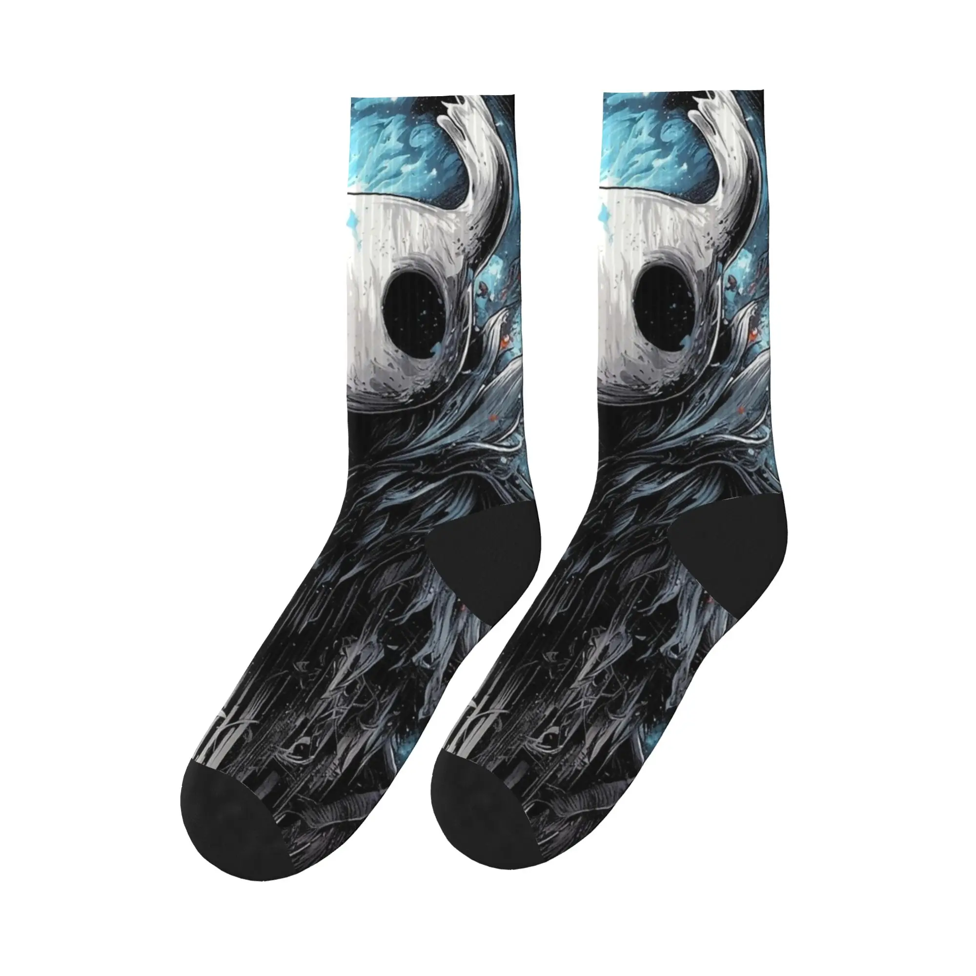 Hollow Knight Void Masked Wanderer Stockings  Pattern Harajuku Socks Winter Non Skid Socks Men Climbing Medium Soft Socks