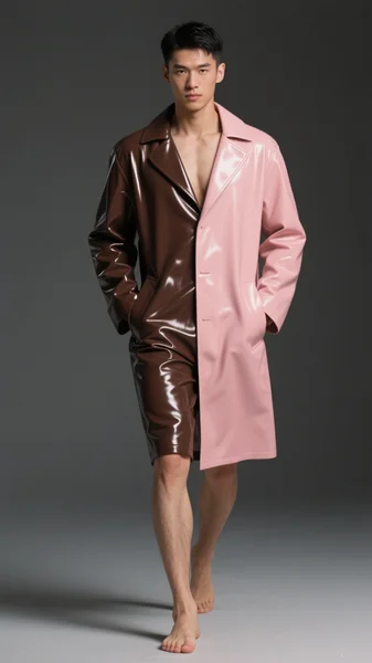 

Latex Rubber Gummi Cosplay Fashion sports Halloween Coat, windbreaker Two-color splicing, trendy