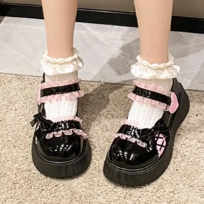 Petites chaussures en cuir Mary Jane à nœud doux pour femmes, nouvelles chaussures Lolita britanniques de printemps