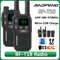 Baofeng BF-T18 Mini Walkie Talkie UHF 400-470MHz Micro USB Charging Monitor 16 Channels PTT Button FM Long Range Military Radios