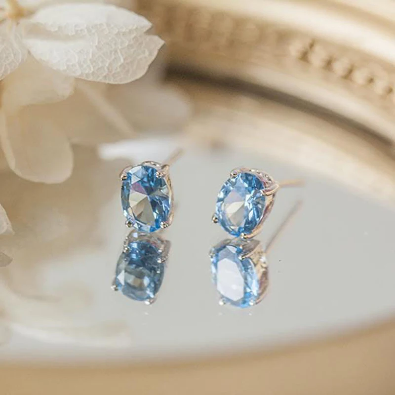 Innovative design charm sky blue oval gemstone ladies earrings temperament exquisite bright jewelry accessories