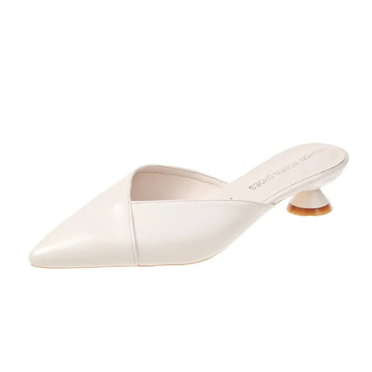 Pointed Slippers Women High Heels New Summer Shoes Fashion Luxury Square Heel Slides Slip Loafers Mules Black Female Party Shoes