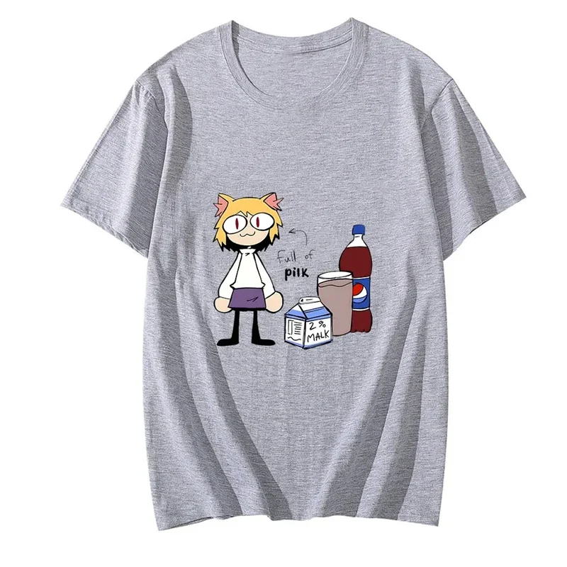 Melty Blood Neco Arc Printing T-shirt for Men and Women Couples Loose Casual Short Sleeve Casual Trendy New Models