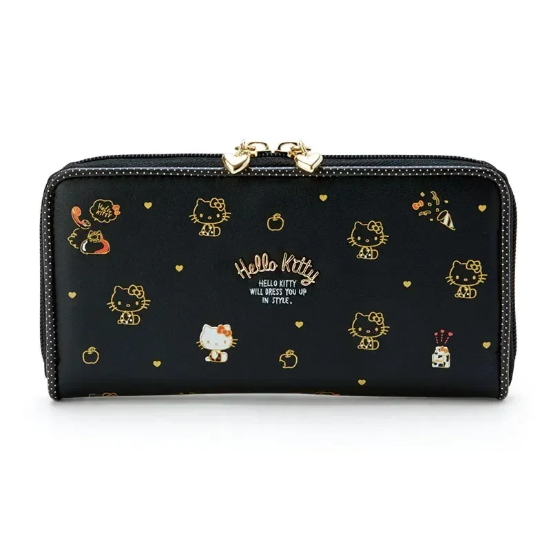 Hello Kitty Women's Long Purse Sanrio Cinnamoroll Kuromi Mymelody Fashion Cartoon Girl Leather Zipper Decorated Boutique Wallet