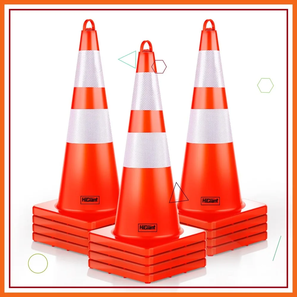 

12 Pack 28 inch Traffic Safety Cones with Reflective Collars, Sturdy Orange PVC Cones for Road, Parking, Driving Training