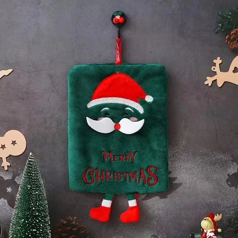 Christmas Hanging Hand Towel Cute Santa Snowman Reindeer Xmas Tree Decor Soft Absorbent Kitchen Bathroom Towel Home Xmas Gift