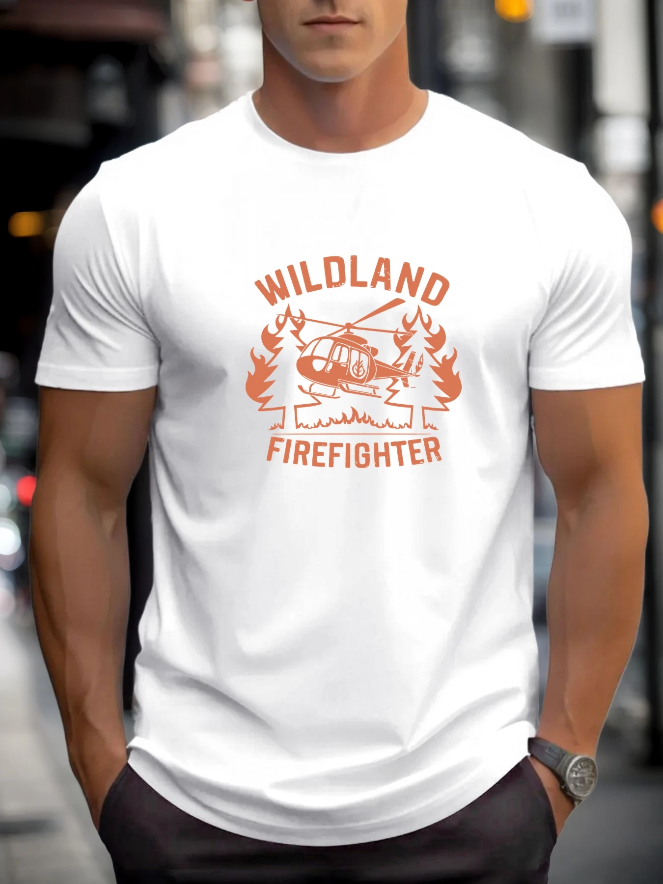 2025 صيف للرجال تي شيرت قطن WILDLAND FIREFIGHTER بطباعة عصرية وياقة دائرية تي شيرت كاجوال بمرور الهواء نمط الشارع اليومي الأعلى