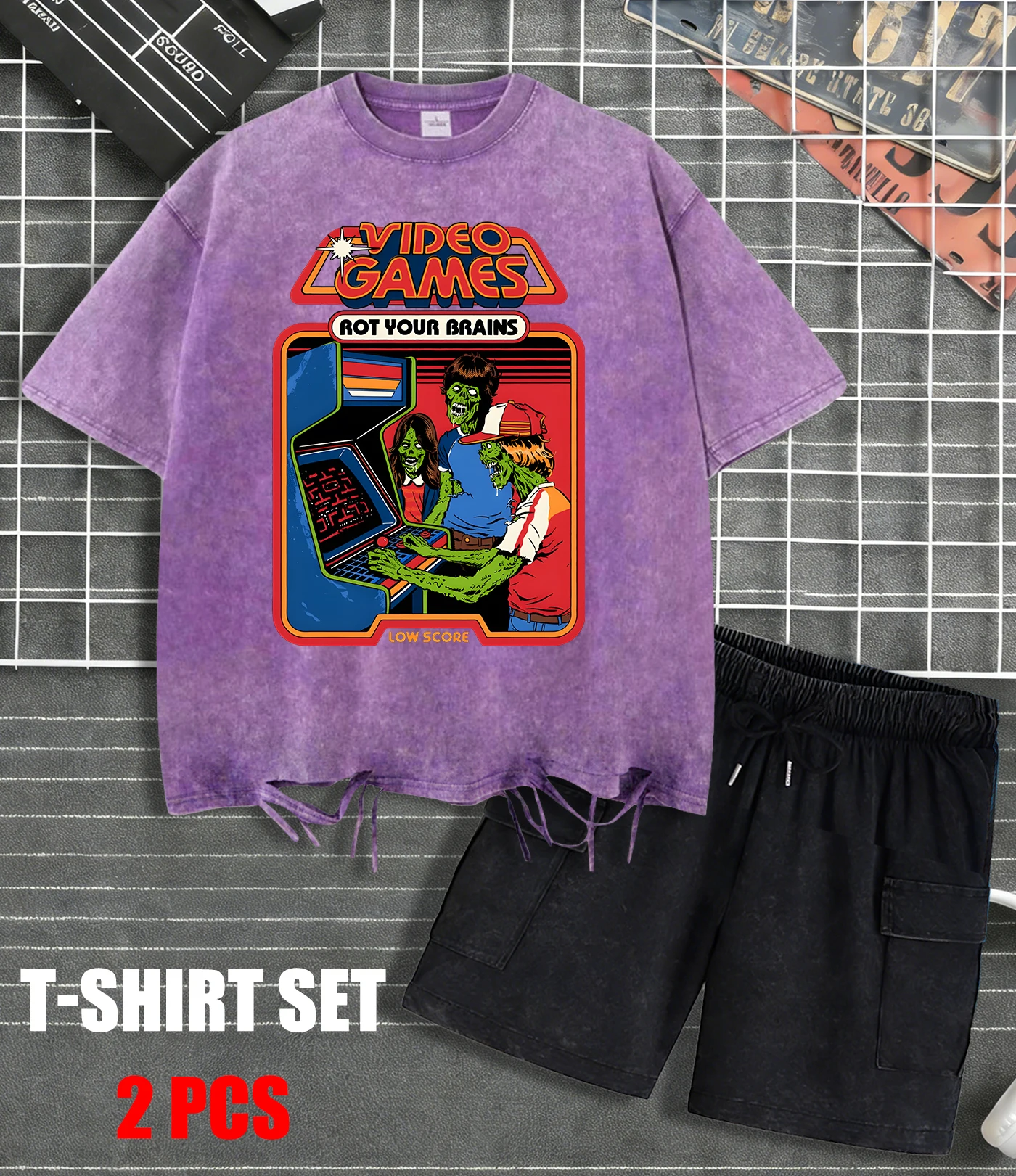 

Футболка с принтом «Video Games Rot Your Brains», летний дышащий комплект с шортами и футболкой с круглым вырезом, модный хлопковый топ, унисекс, повседневная футболка