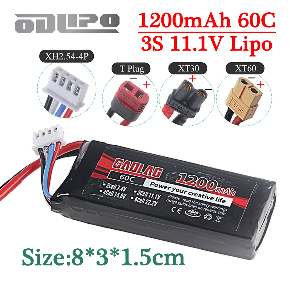 3S RC LiPo Battery 11.1V 1200mAh 60C For RC Car Vehicle Airplane Time traveling aircraft FPV 11.1V LiPo 3S with XT30/XT60/T PLUG