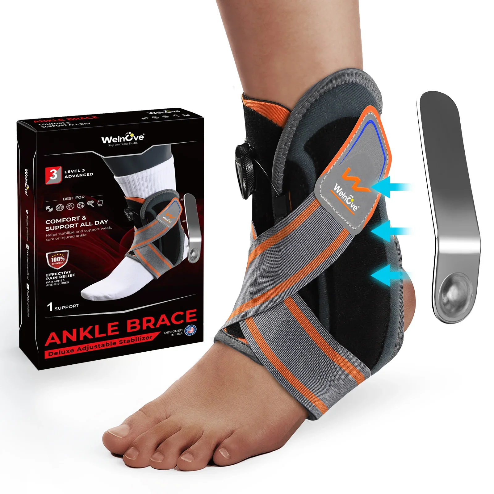 

Unisex Ankle Orthosi Bracket Elastane Foot Stabilizer with Protective Rotary Ankle Strap for Injury Recovery Ankle Brace Support