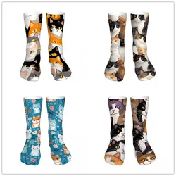 Chaussettes de basket-ball confortables pour hommes et femmes, motif de chats mignons, chaussettes d'équipage drôles, design imprimé en 3D cool, mode Kawaii