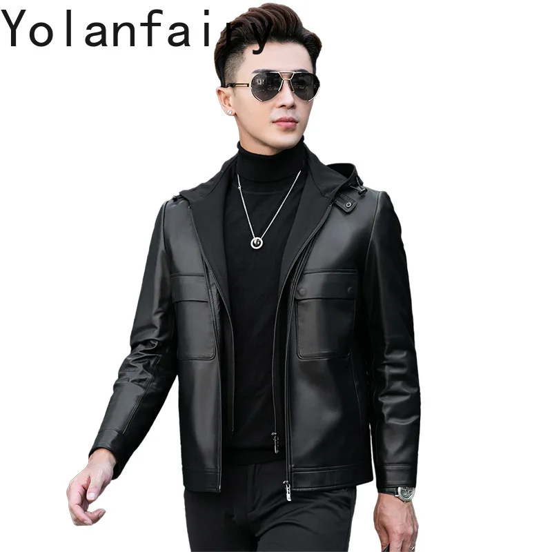 YOLANFARIY Genuine Leather Jacket Men Fashion 90% White Duck Down Coat Real Sheepskin Men Clothing Short Style Doudounes Courtes