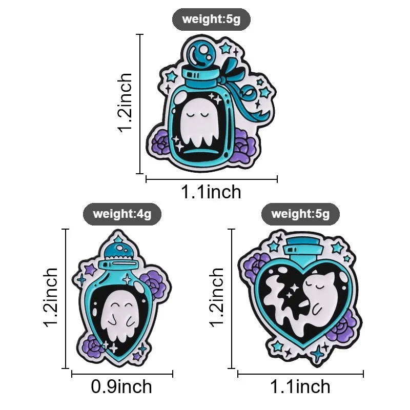 Creepy Cute Halloween Badges Magic Potion Bottle Sleepy Ghost Boo Enamel Pin Spooky Glitter Stars Brooch Accessories