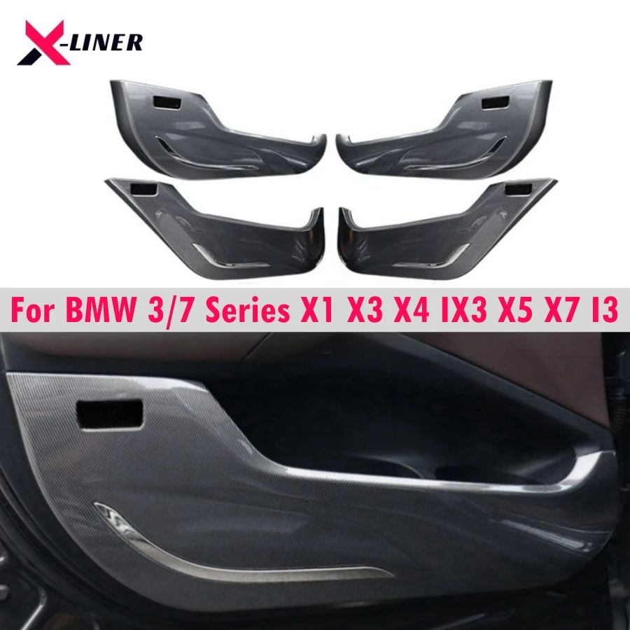 4PCS ABS Carbonfiber Patten Door Anti-Kick Pads Cover for BMW 3/7 Series X1 X3 IX3 X5 X7 I3 Fully Surrounded Protective Stickers