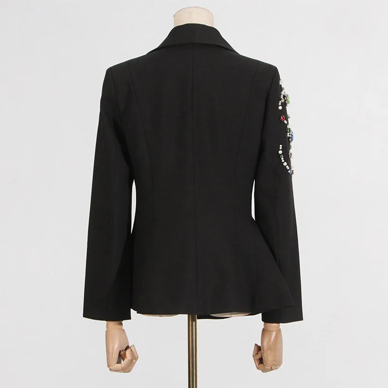 HKSH خريف جديد إمرأة عصري شارع العليا أنيق شيك كم طويل زر واحد سليم صالح رصع الماس الملونة السترة HK8453