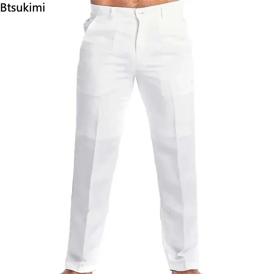 Nuevos pantalones Vintage de lino y algodón para hombre, pantalones suaves y cómodos transpirables, pantalones rectos sueltos a la moda, pantalones
