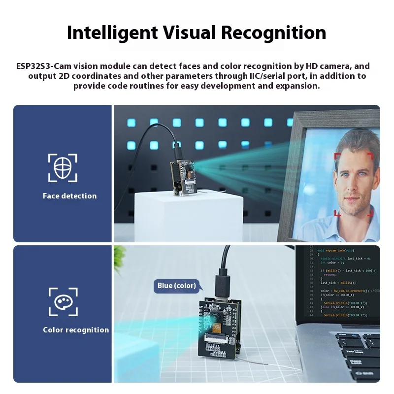 ESP32 Visual Recognition Module Wifi Real-time Graphic Transfer IIC/Serial Open Source Sensor AI Smart Camera