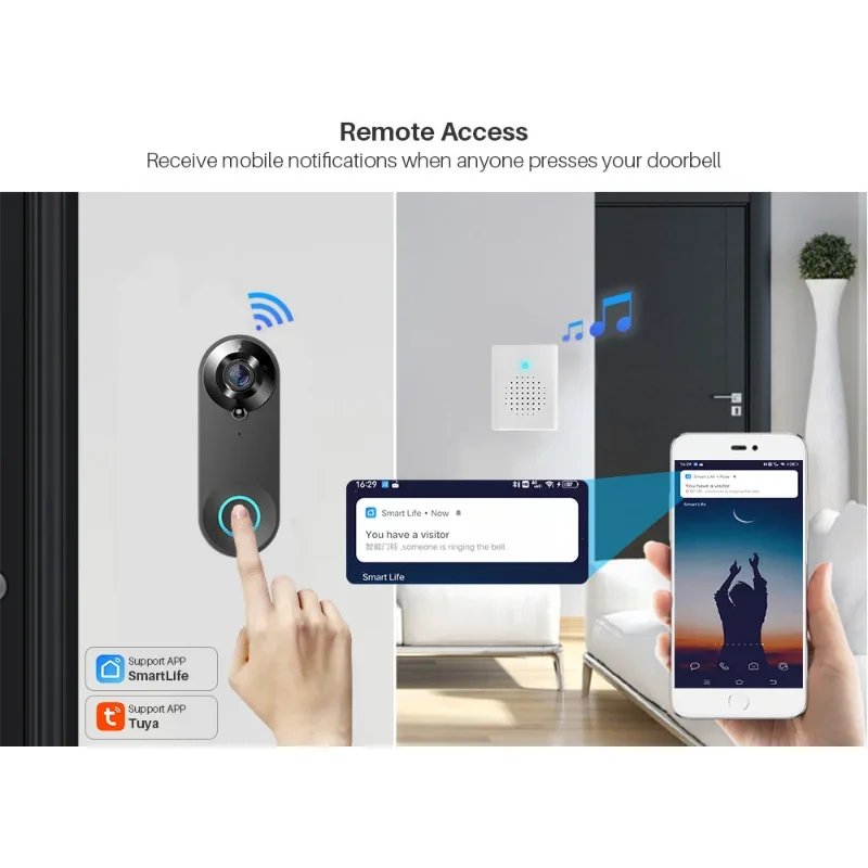 Câmera de campainha de vídeo inteligente, intercomunicador de vídeo WiFi, câmera de campainha, áudio bidirecional, funciona com Alexa Echo Show,