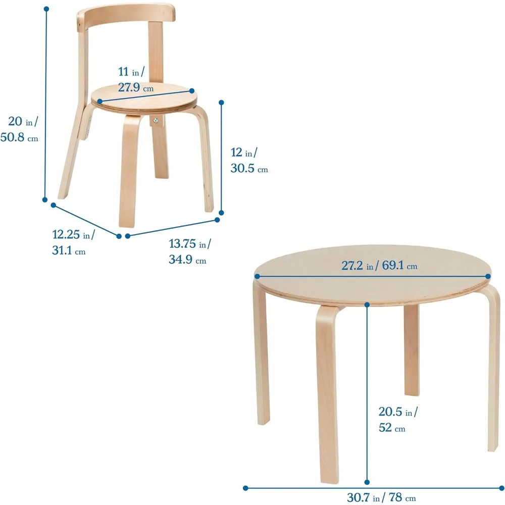 ECRKids-5-Piece Natural Assentos Mesa e Cadeiras Set