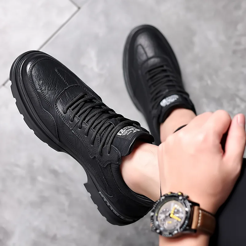 Leather shoes men's leather thick soled Korean version trendy youth British interior height increasing business men's shoes