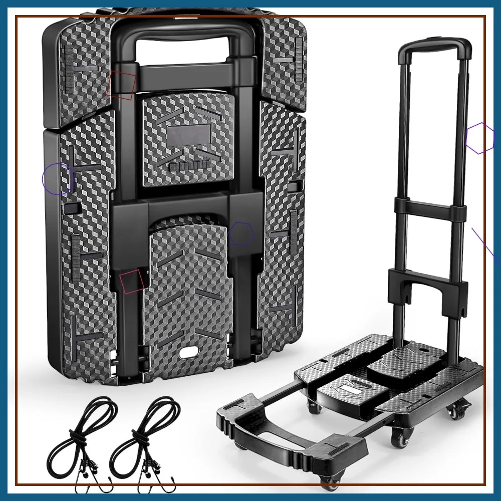 

Складная ручная тележка на 500 фунтов, усиленная тележка-платформа с 6 колесами и эластичными веревками - компактная тележка для легкой транспортировки