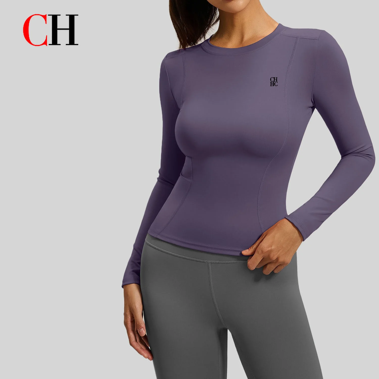 CHWomen Yoga Tops Long Sleeve Workout Shirt Seamless Gym Fitness T Shirt Stretch Breathable Running Sportswear Casual Activewear