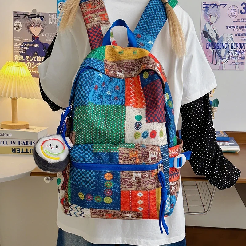 

Повседневный рюкзак в стиле преппи, ретро, с цветовыми блоками, легкий, для школы, универсальный, для ежедневного использования, модный холщовый ранец