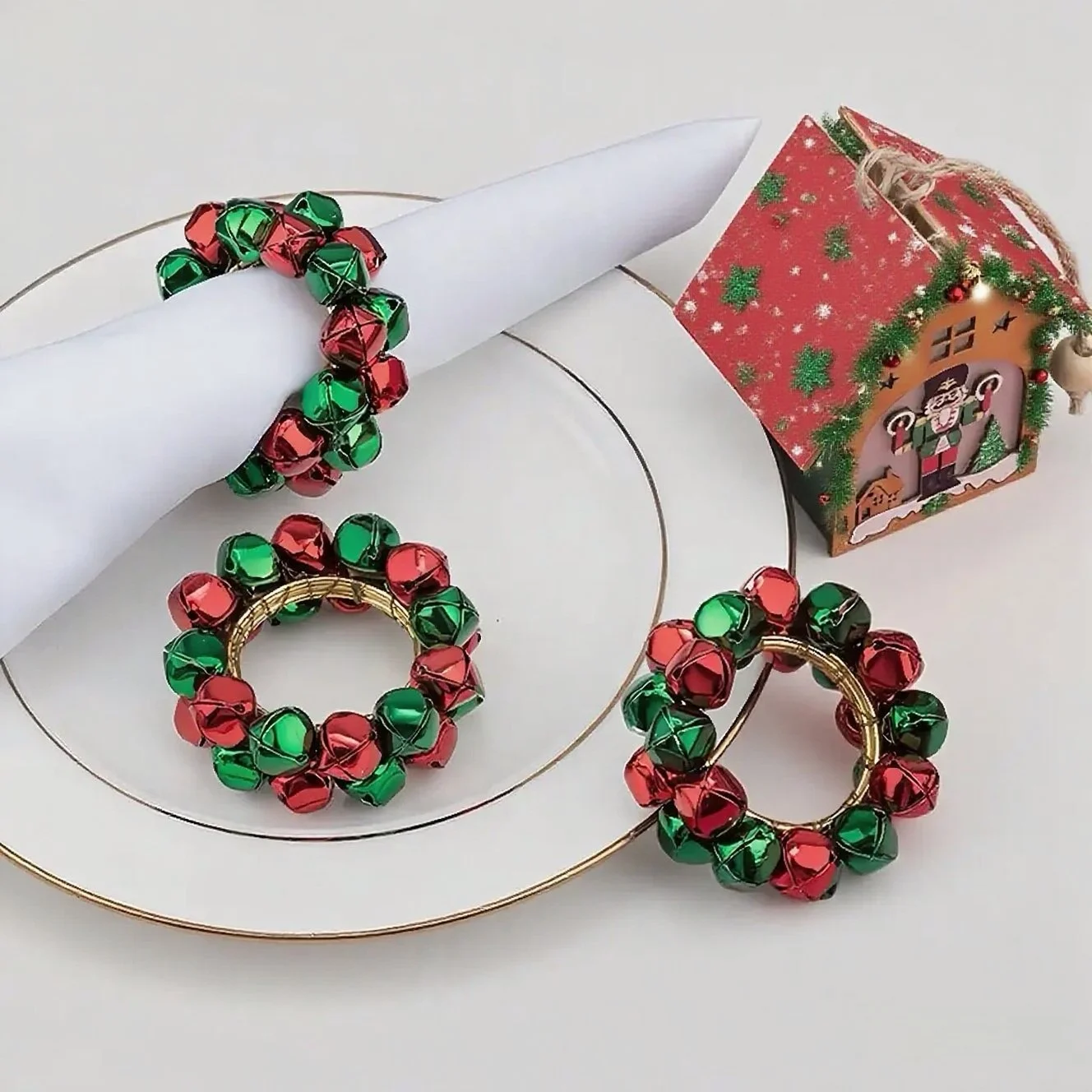 Christmas Bells Metal Napkin Rings For Table Setting Party Decorations Restaurant Supplies Home Dining Decor 12-20-24 PCS