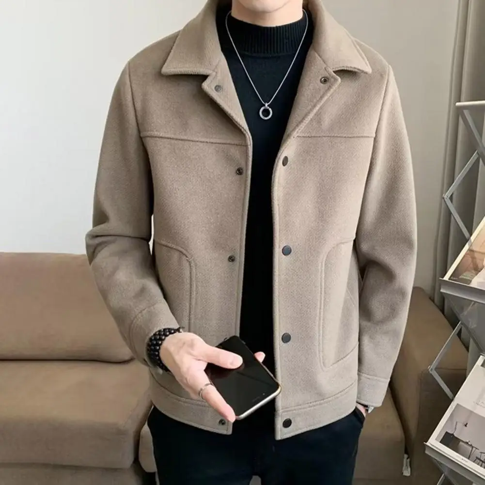 

Classic Men Jacket Stylish Men's Lapel Jacket for Autumn Winter Casual Wear Solid Color Button Coat with Long Sleeve Loose Fit