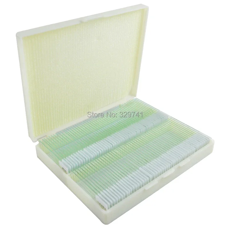 100 pcs Professional Type Prepared Glass Microscope Slides  in Plastic Box for Student and Lab