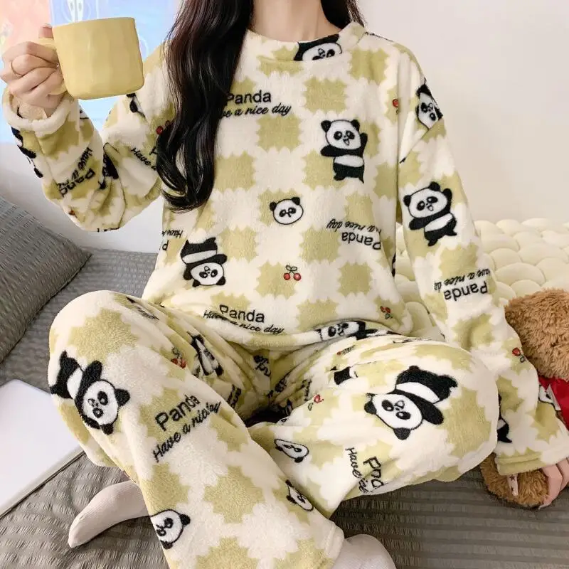 2 Stuks Hello Kittys Pyjama Set Anime Sanrios Leuke Meisje Pluche Nachtkleding Dikker Warme Vrouwen Casual Thuis Kleding Student nachtkleding