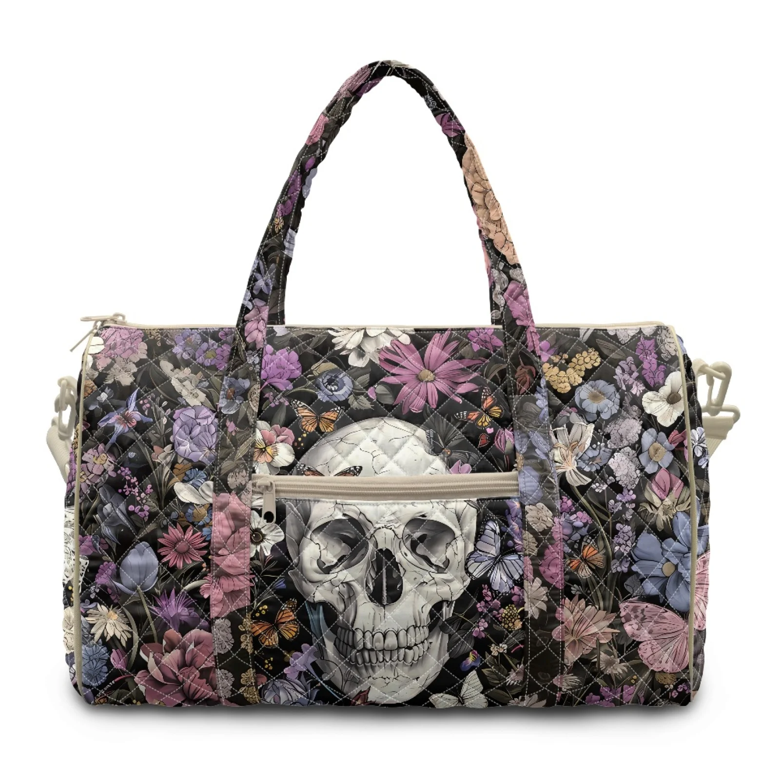 Coloranimal Skull and Floral Portable Travel Duffel for Workout Polyester Travel Tote New Trend