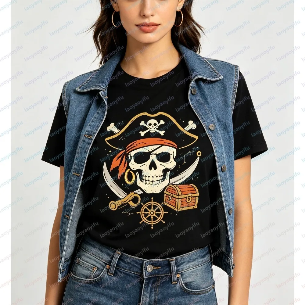 Halloween Women T-shirt Summer Short Sleeve Fashion Tee Chest Graphic Print Casual Black Trendy Ladies Daily Wear Crew Neck Top