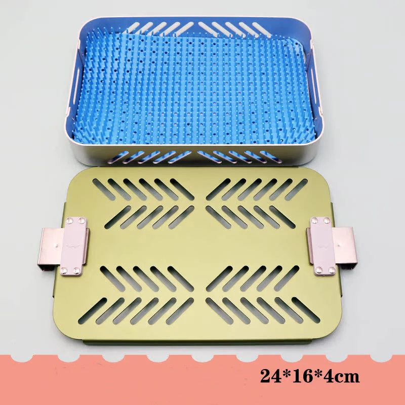 Brand disinfection box Single-layer high temperature and high pressure sterilization box blue inclined hole aluminum alloy