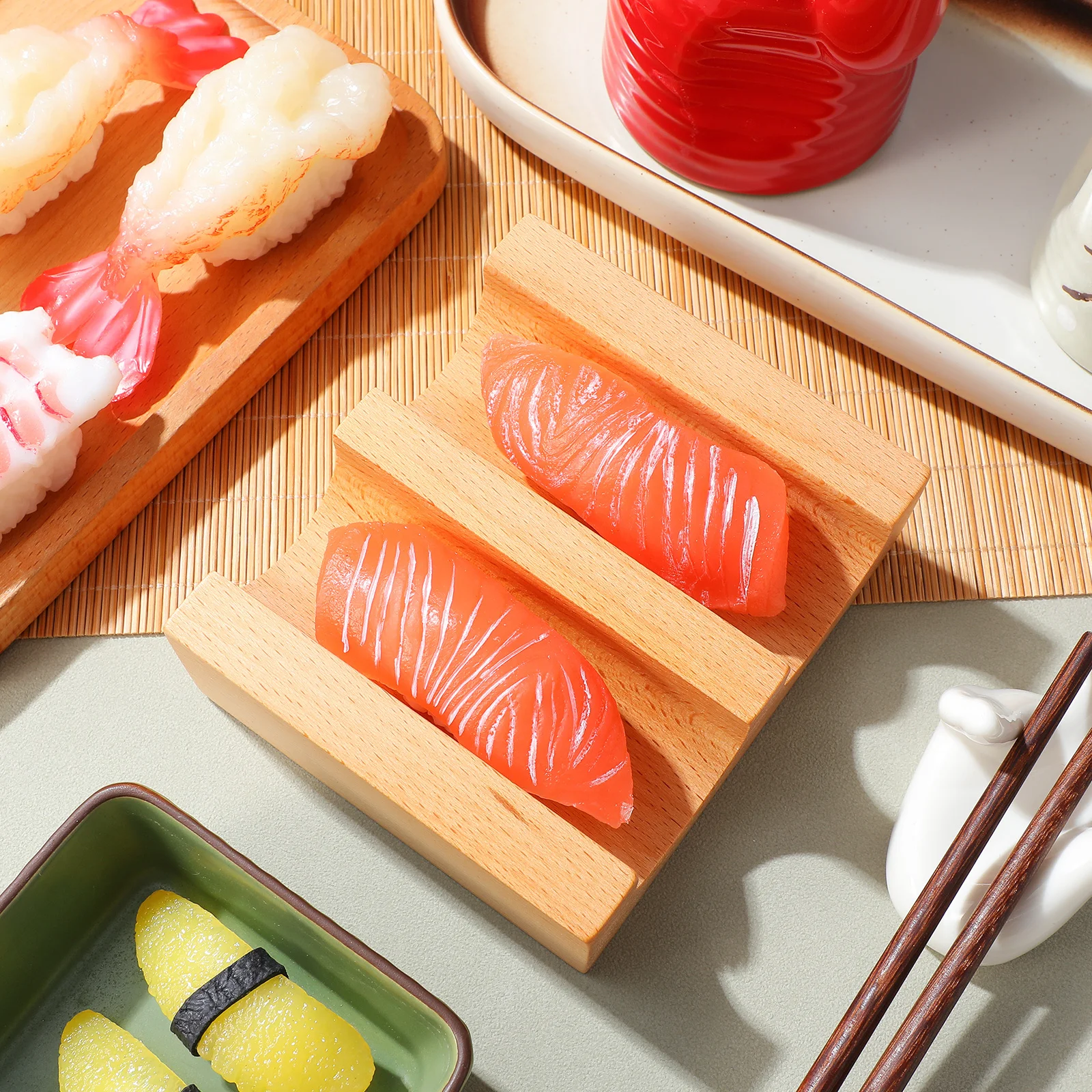 

Wooden U Shaped Sushi Holder Hand Roll Stand 2-Grid Sushi Rack Food Display Plate Wooden Serving Tray Taco Holder