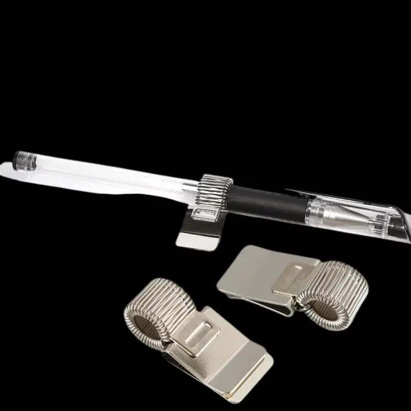 

1/3/5Pcs Portable Spring Pen Slot Fixed Stationery Multifunctional Telescopic Spring Electroplating Pen Clip Notepad Accessories