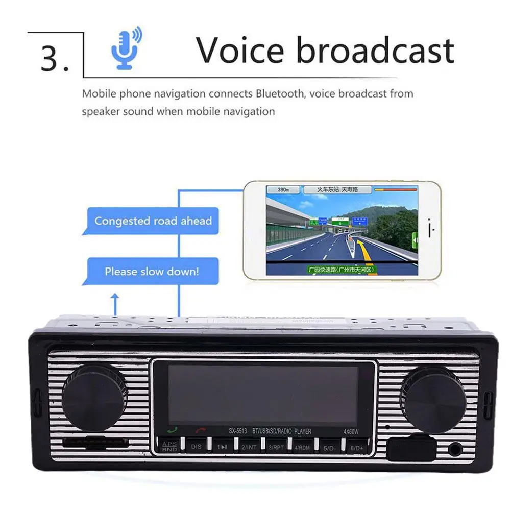 Auto Car Radio 1 DIN Bluetooth Retro Car Stereo Audio Vintage Wireless MP3 Multimedia Player AUX USB FM 12V Stereo Audio Player