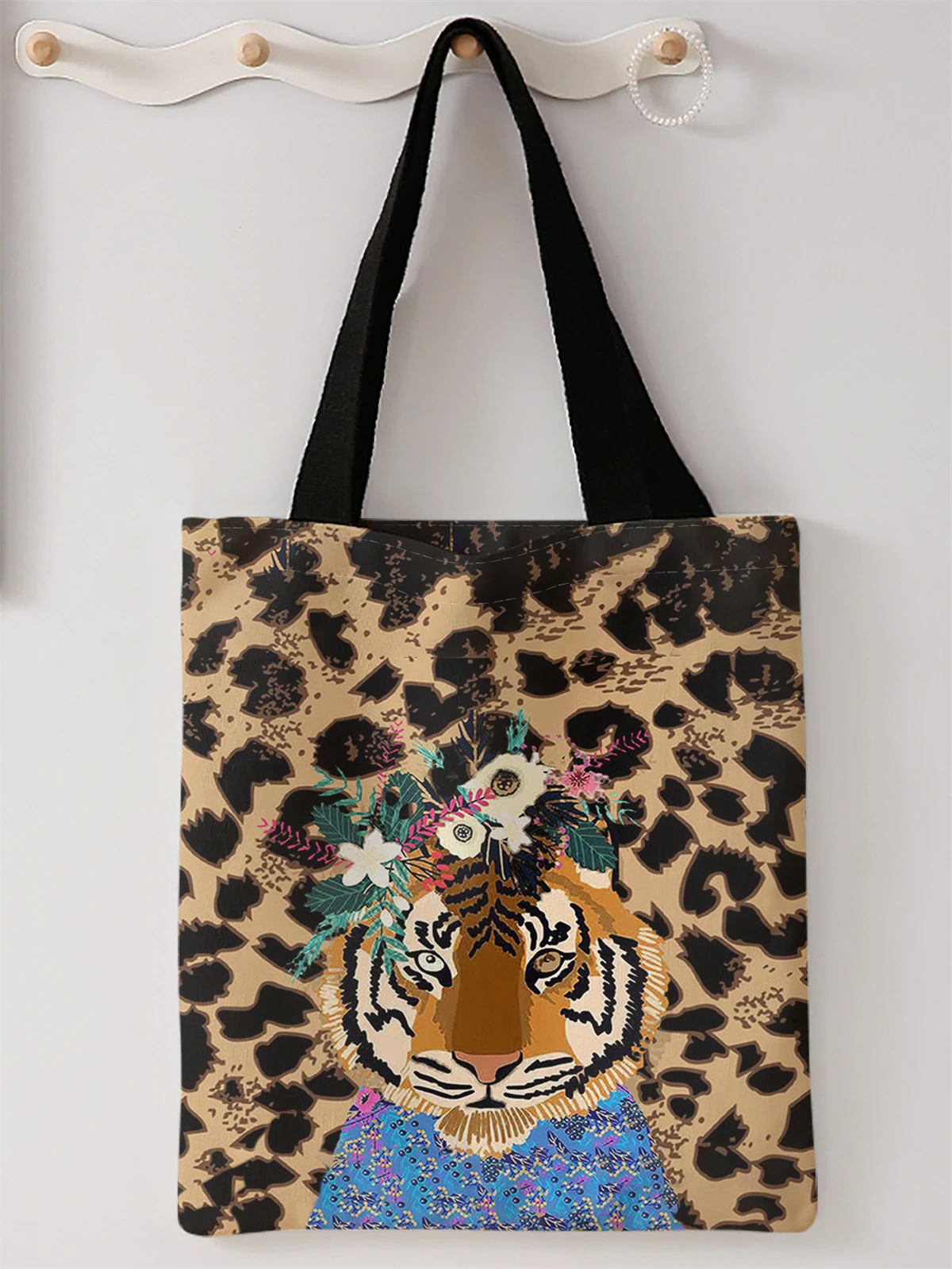 

Повседневная сумка с леопардовым тигровым принтом, многоразовый модный рюкзак, многофункциональная сумка, холщовая сумка для покупок