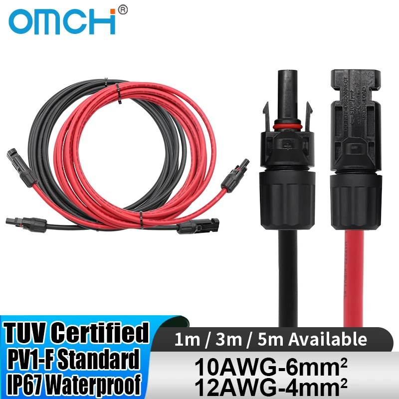 

OMCH 1 Pair Aluminum Alloy Double Ends Solar Extension Cable with Connector 1/3/5m 10/12AWG 1000V Solar Cable Photovoltaic Wire