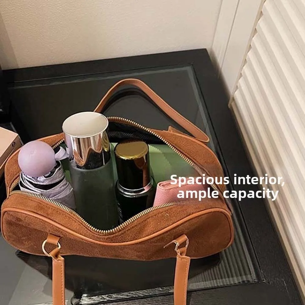 Solid Color French Stick Underarm Bags Large Capacity Korean Style Deer Skin Velvet Handbag Texture Vintage Coffee Shoulder Bag