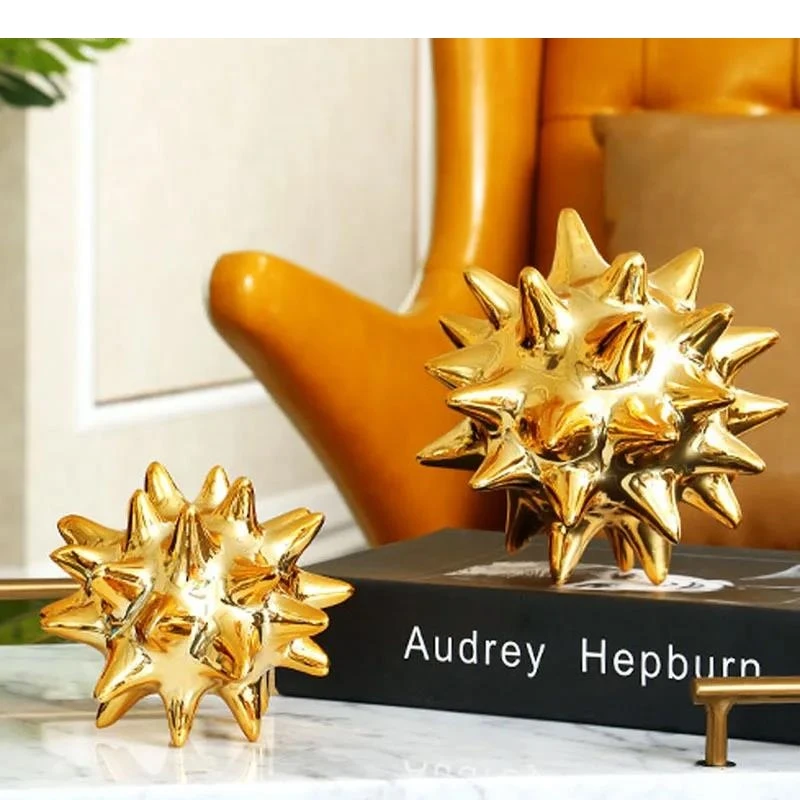 Golden Spike Sea Urchin Statue Abstract Crafts Desk Decoration Sphericity Spiky Ball Sea Urchin Ornaments Room Aesthetics Decor