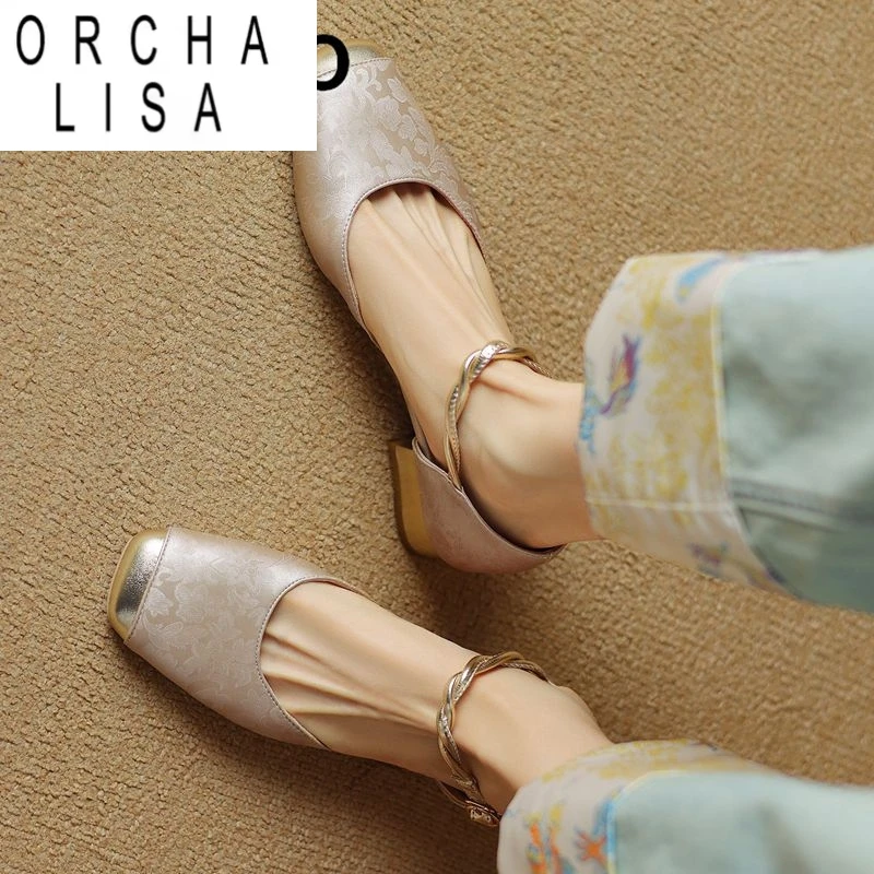 

ORCHA LISA Design Женские сандалии 32 33 с квадратным носком и пряжкой на ремешке Разноцветный цветок Большие размеры 41 42 43 Модная летняя обувь для свиданий