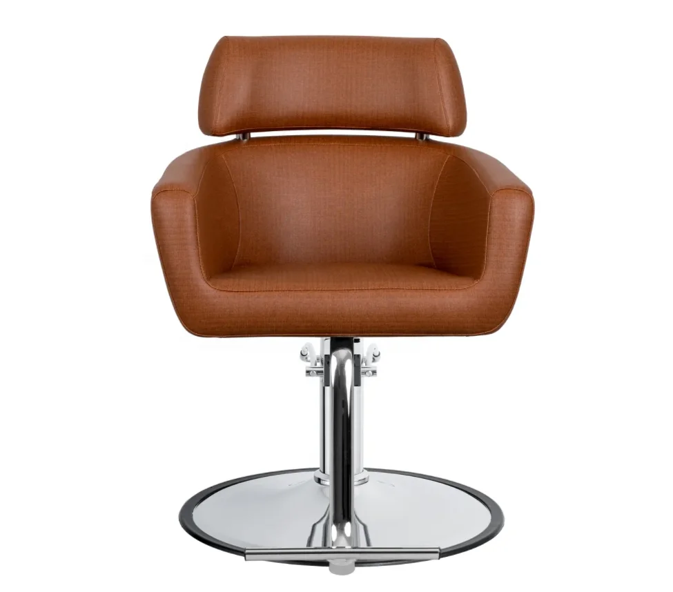 Barber salon chair for hairdressing Matt brown salon chairs with hair dryer holder under seat Soft beauty barber chair