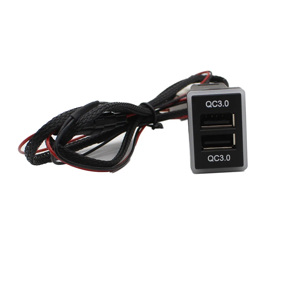 Blue LED Light Quick Charge Dual QC3.0 USB Socket Car Charger Adapter for C-HR Alphard Hilux Land Cruiser Lc200 HIACE 2014-2017