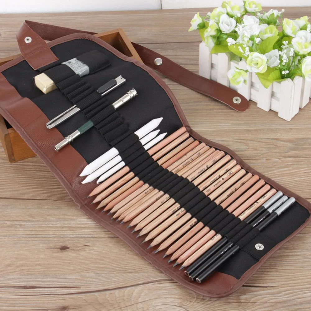 29PCS Portable Sketch Pencil Set Smooth Writing Easy To Sharpen Drawing Pencil Easy To Erase Comfortable Grip Painting Pencil