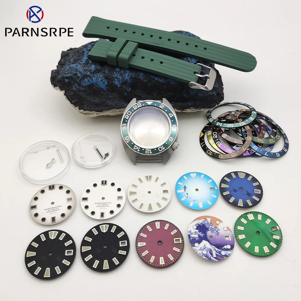 

41MM Men's Watch Modification Parts NH35 Caliber Luminous Dial Rubber Strap Fixed Back Waterproof Case