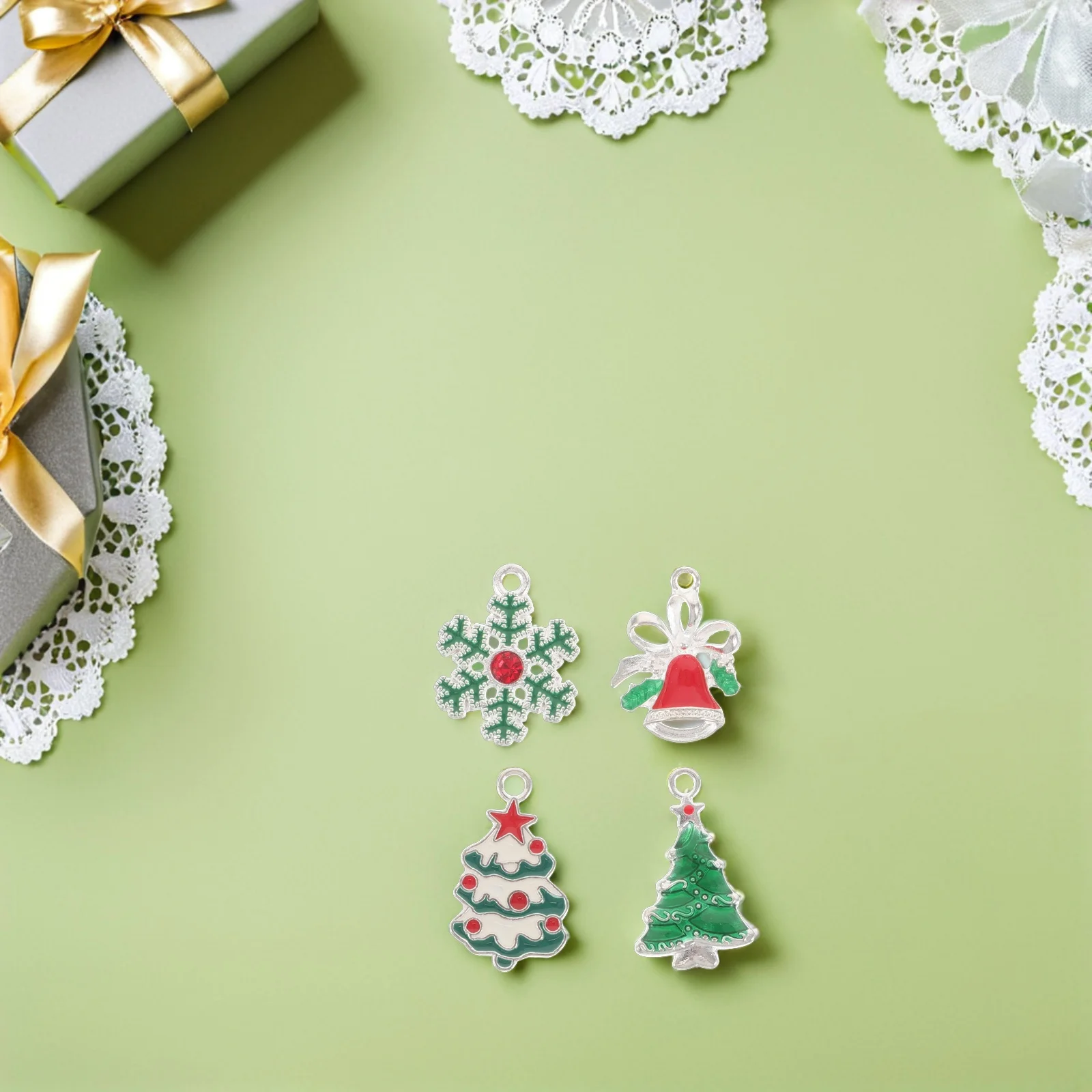 24Pcs Christmas Tree Charms Alloy Assorted Snowflake Bell Pendants DIY Jewelry Crafts Necklace Bracelet Supplies